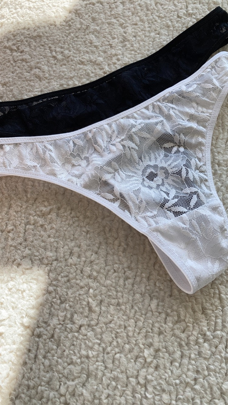 Mia Lace Thong in White Pearl