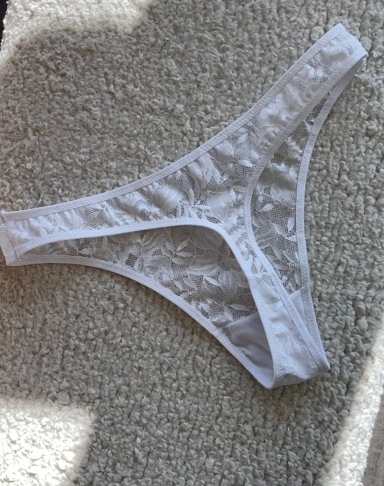 Mia Lace Thong in White Pearl