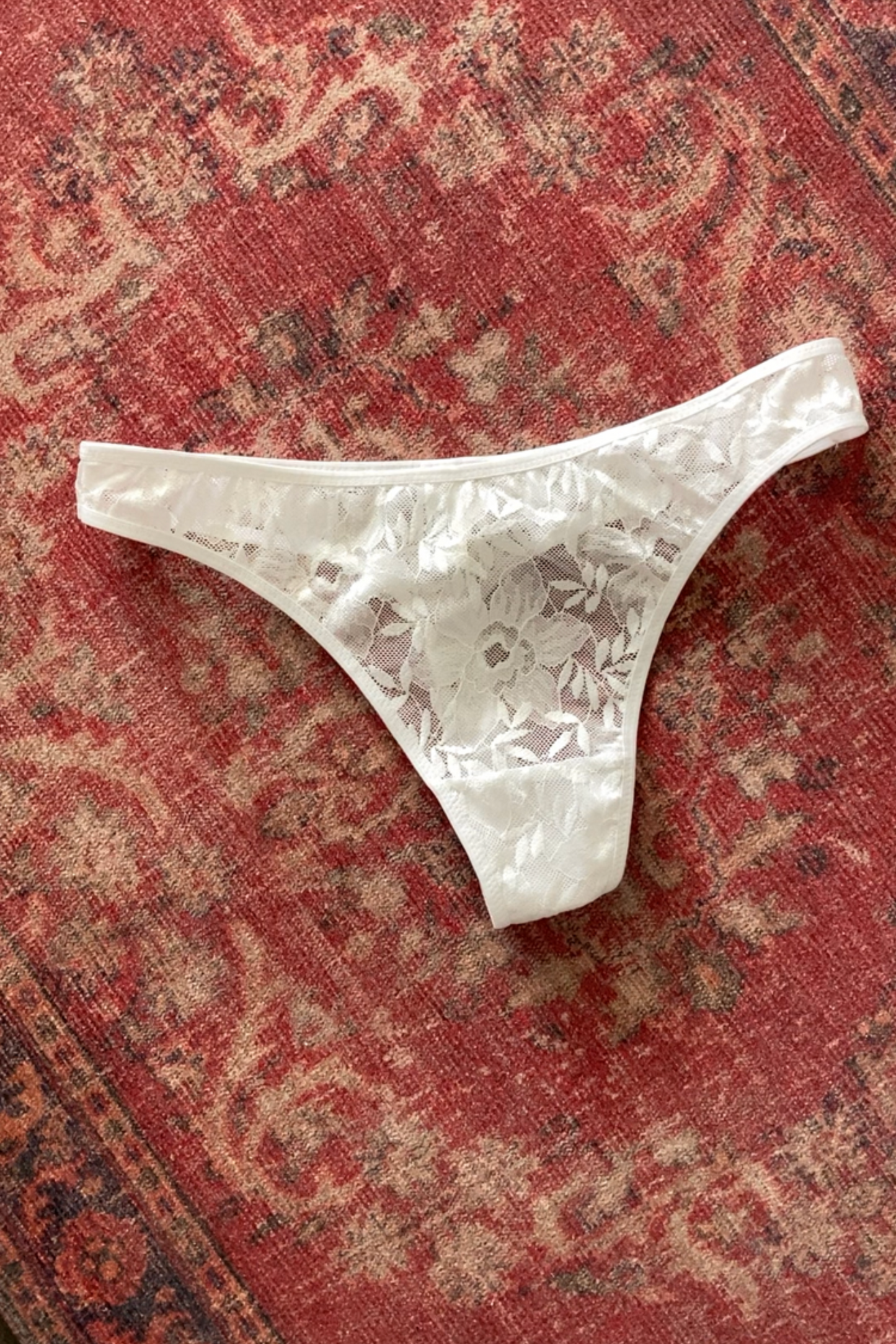 Mia Lace Thong in White Pearl